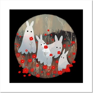 Ghost Bunnies stop to smell the flowers Posters and Art